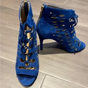 Karl Lagerfeld Paris Blue Suede sz 8.5 tie up 9cm high heel sandals